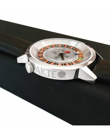 Montre AKTEO Roulette 38 Acier inox-Acier inox, bracelet cuir noir