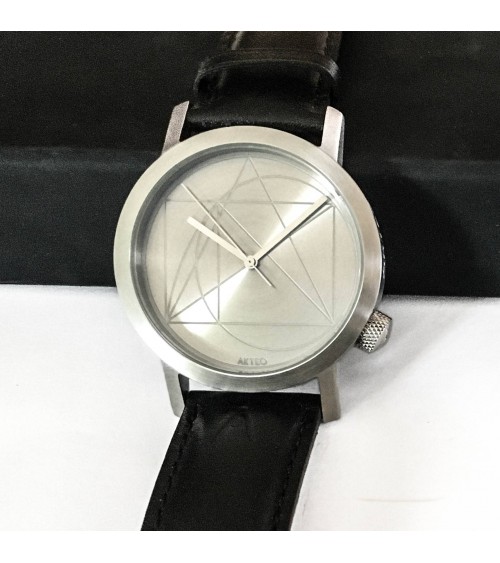 Montre AKTEO Nombre d’or 42 Acier inox-Acier inox, bracelet cuir noir