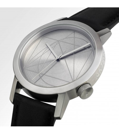 Montre AKTEO Nombre d’or 42 Acier inox-Acier inox, bracelet cuir noir