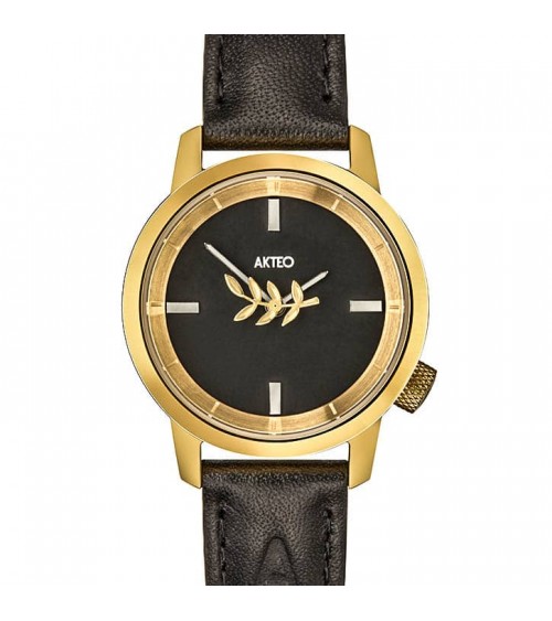 Montre AKTEO Acacias 29 Noir-Or, bracelet cuir noir