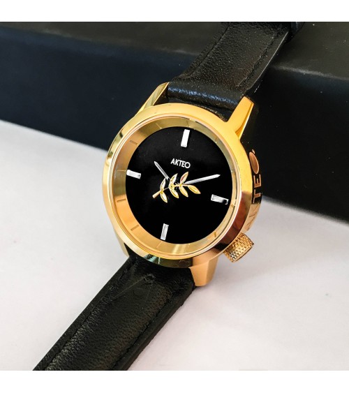 Montre AKTEO Acacias 29 Noir-Or, bracelet cuir noir