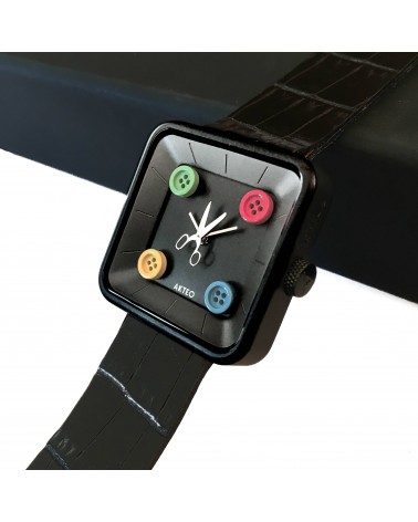 Montre AKTEO Couture Square 29 Noir-Noir, bracelet cuir noir