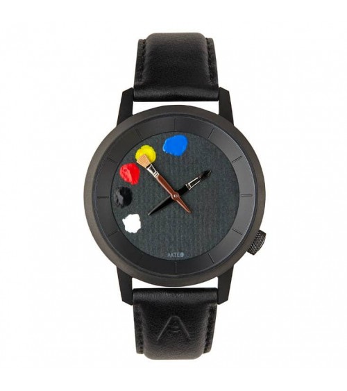 Montre AKTEO Peinture 38 Noir-Noir, bracelet cuir noir