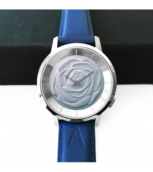 Montre AKTEO Rose 38 Bleu pervenche-Acier Inox, bracelet cuir bleu