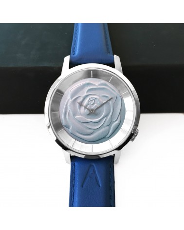 Montre AKTEO Rose 38 Bleu pervenche-Acier Inox, bracelet cuir bleu
