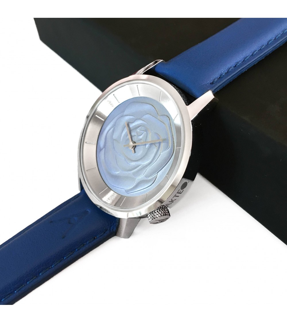 Montre AKTEO Rose 38 Bleu pervenche-Acier Inox, bracelet cuir bleu