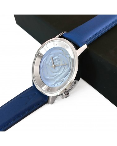 Montre AKTEO Rose 38 Bleu pervenche-Acier Inox, bracelet cuir bleu