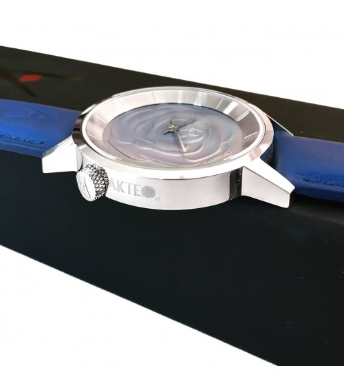 Montre AKTEO Rose 38 Bleu pervenche-Acier Inox, bracelet cuir bleu