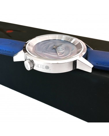 Montre AKTEO Rose 38 Bleu pervenche-Acier Inox, bracelet cuir bleu