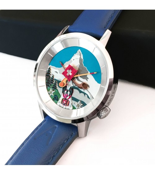 Montre Akteo Cervin 38, Cervin-Acier inox, bracelet cuir bleu
