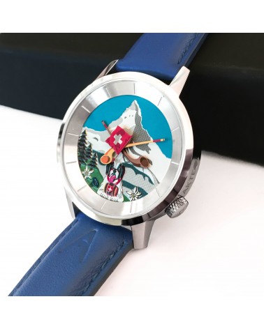 Montre Akteo Cervin 38, Cervin-Acier inox, bracelet cuir bleu