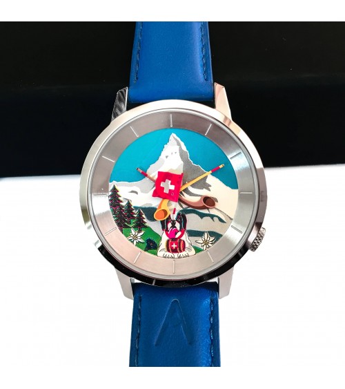 Montre Akteo Cervin 38, Cervin-Acier inox, bracelet cuir bleu