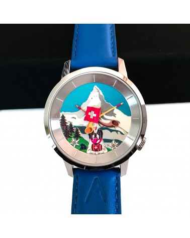 Montre Akteo Cervin 38, Cervin-Acier inox, bracelet cuir bleu