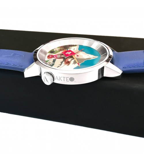 Montre Akteo Cervin 38, Cervin-Acier inox, bracelet cuir bleu