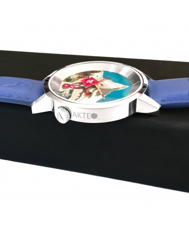 Montre Akteo Cervin 38, Cervin-Acier inox, bracelet cuir bleu