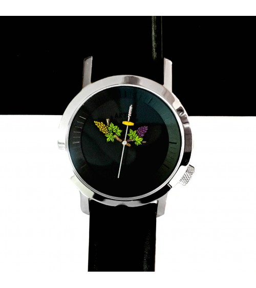 Montre AKTEO Oenologue 42 Noir-Acier inox, bracelet cuir noir