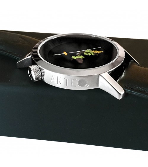 Montre AKTEO Oenologue 42 Noir-Acier inox, bracelet cuir noir