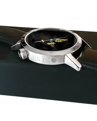 Montre AKTEO Oenologue 42 Noir-Acier inox, bracelet cuir noir
