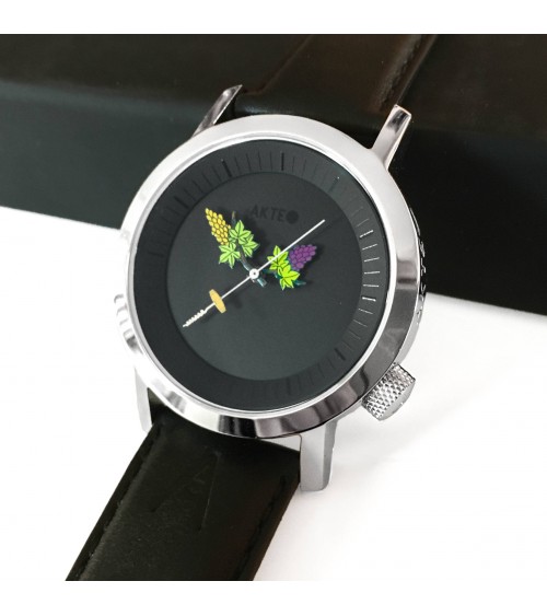 Montre AKTEO Oenologue 42 Noir-Acier inox, bracelet cuir noir