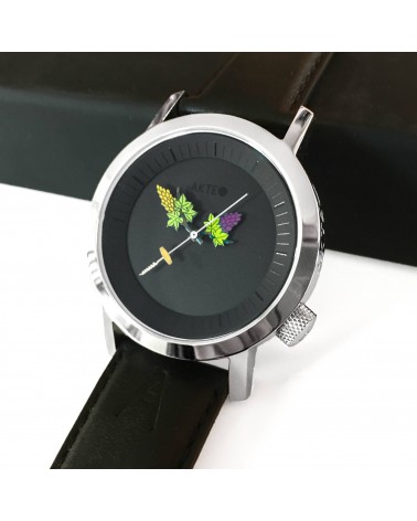 Montre AKTEO Oenologue 42 Noir-Acier inox, bracelet cuir noir