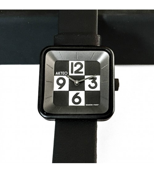 Montre AKTEO Damier Square 29 Damier-Noir, bracelet cuir noir
