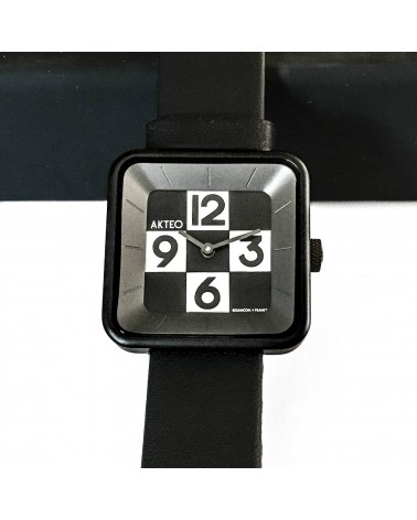 Montre AKTEO Damier Square 29 Damier-Noir, bracelet cuir noir