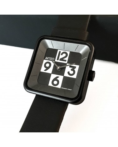 Montre AKTEO Damier Square 29 Damier-Noir, bracelet cuir noir