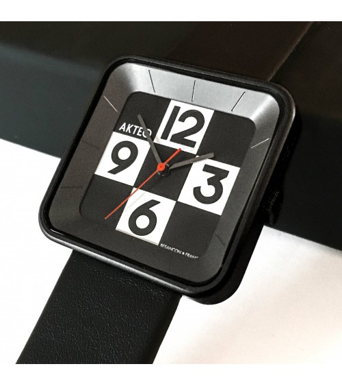 Montre AKTEO Damier Square 35 Damier-Noir, bracelet cuir noir