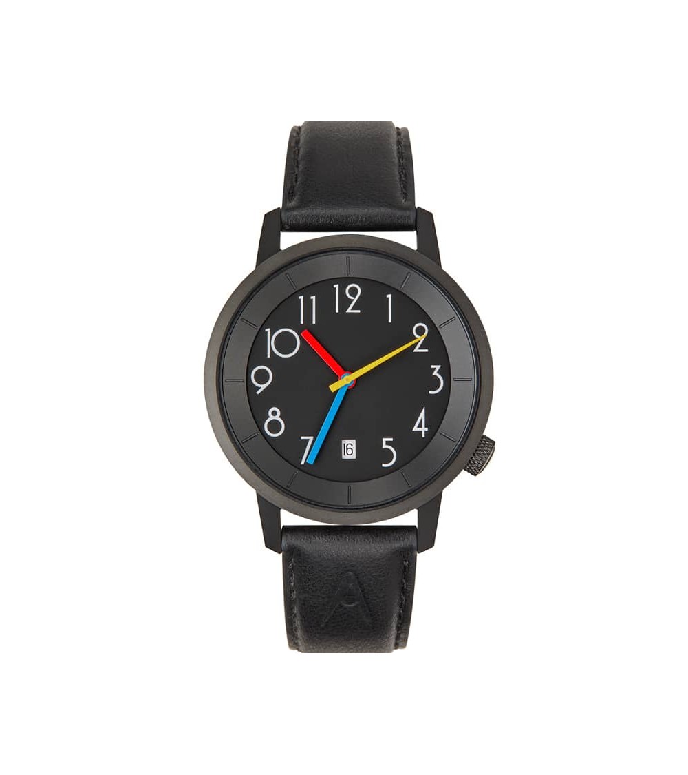 Montre AKTEO Persepolis Dato 38 Noir-Noir, bracelet cuir noir