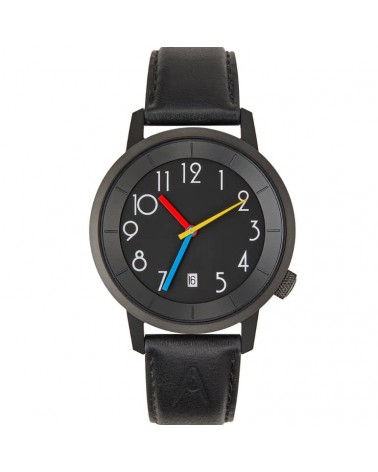 Montre AKTEO Persepolis Dato 38 Noir-Noir, bracelet cuir noir