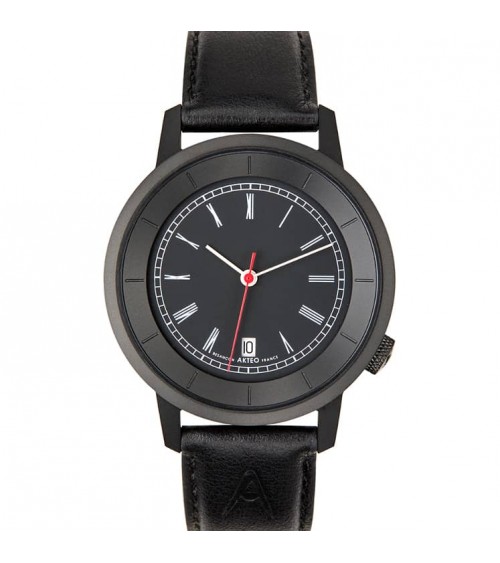 Montre AKTEO Roma Dato 38 Noir-Noir, bracelet cuir noir