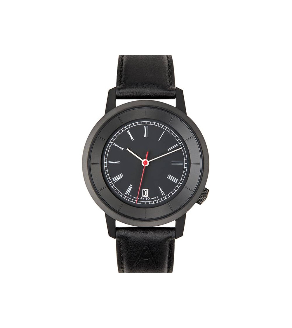 Montre AKTEO Roma Dato 38 Noir-Noir, bracelet cuir noir