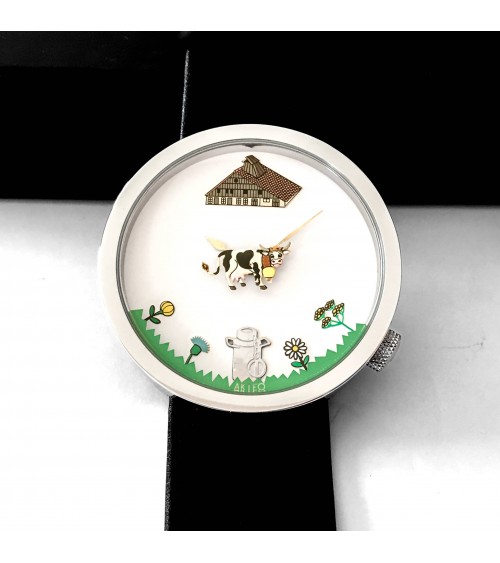 Montre AKTEO Alpage 48 Blanc-Acier inox, bracelet cuir noir