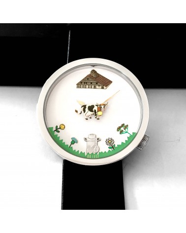 Montre AKTEO Alpage 48 Blanc-Acier inox, bracelet cuir noir