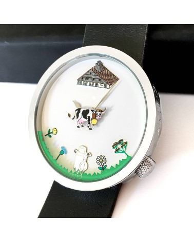 Montre AKTEO Alpage 48 Blanc-Acier inox, bracelet cuir noir