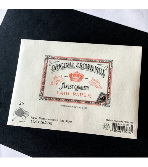 Enveloppes Original Crown Mill format C6 papier vergé, rabat triangulaire gommé, fabriqué en Belgique.