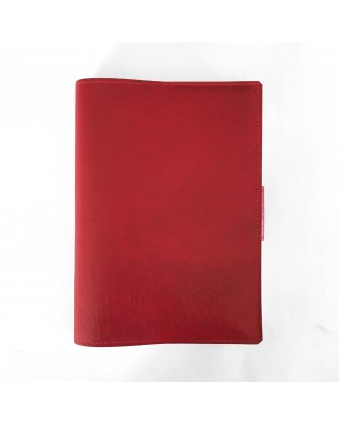 Carnet PA rechargeable cuir bordeaux avec boucle pour stylo, 288 pages blanches 14,8 x 21 cm.