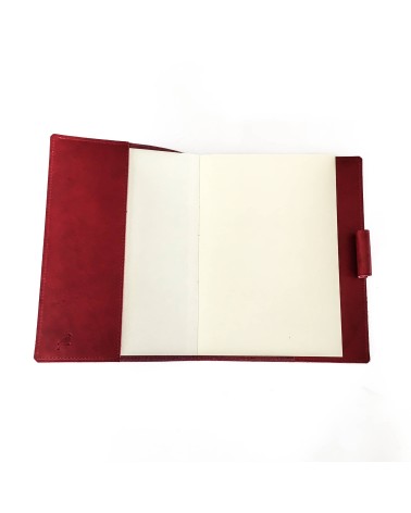 Carnet PA rechargeable cuir bordeaux avec boucle pour stylo, 288 pages blanches 14,8 x 21 cm.