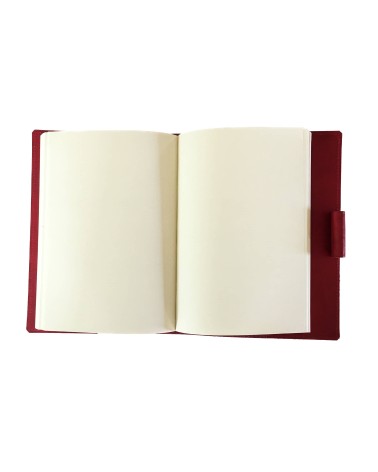 Carnet PA rechargeable cuir bordeaux avec boucle pour stylo, 288 pages blanches 14,8 x 21 cm.
