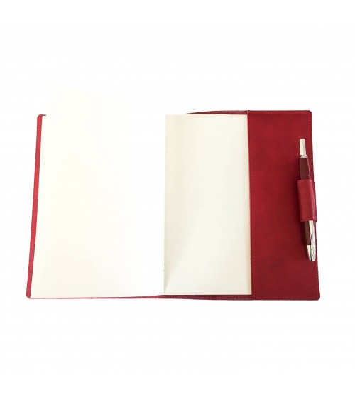 Carnet PA rechargeable cuir bordeaux avec boucle pour stylo, 288 pages blanches 14,8 x 21 cm.