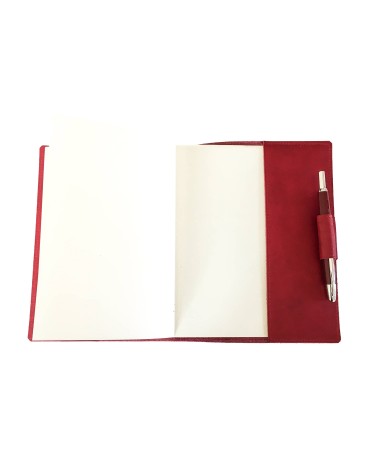 Carnet PA rechargeable cuir bordeaux avec boucle pour stylo, 288 pages blanches 14,8 x 21 cm.