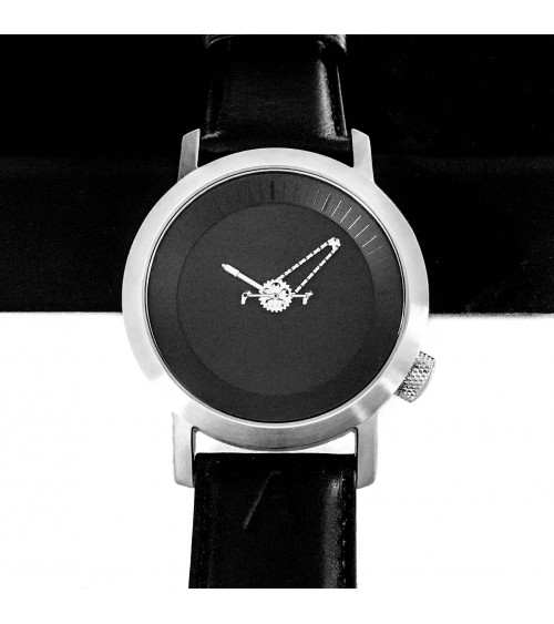 Montre Akteo Cyclisme 42, Noir-Acier brossé, bracelet cuir noir