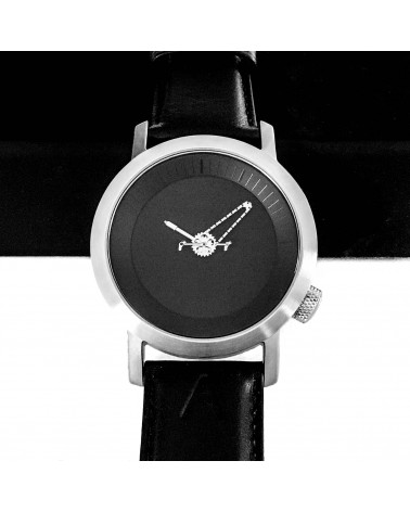 Montre Akteo Cyclisme 42, Noir-Acier brossé, bracelet cuir noir