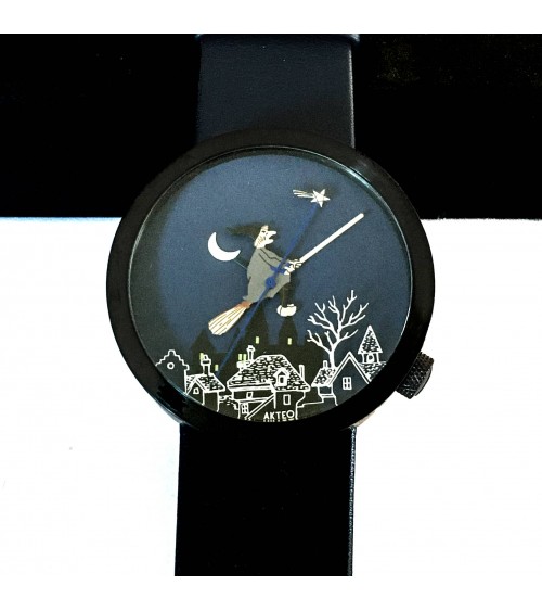 Montre AKTEO Sorcière 48 Bleu nuit-Noir, bracelet cuir bleu nuit