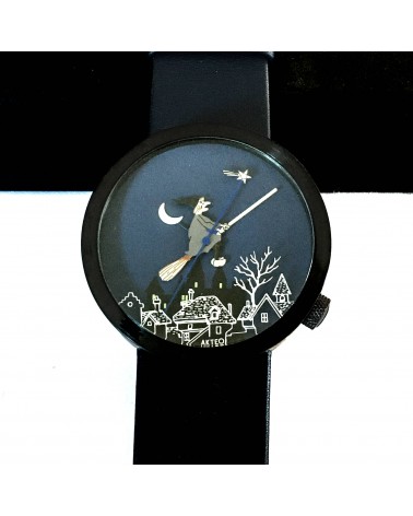 Montre AKTEO Sorcière 48 Bleu nuit-Noir, bracelet cuir bleu nuit