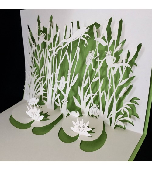 Carte pop-up Rifletto, Concert de grenouilles, fabriquée en Allemagne