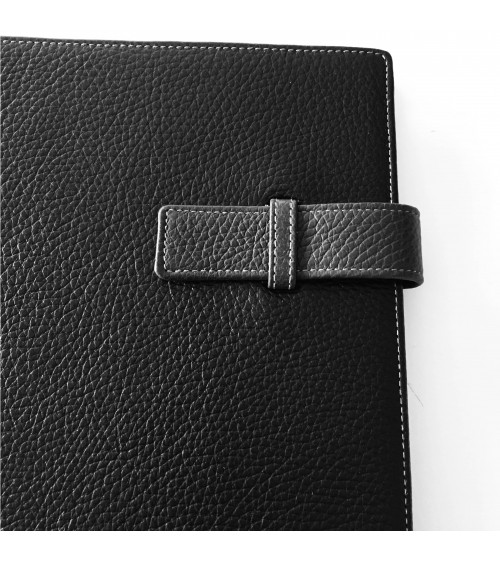 Porte-bloc PA Derby format A4 cuir anthracite, 1 compartiment cartes et 1 pour feuilles A4, boucle stylo, bloc-notes.