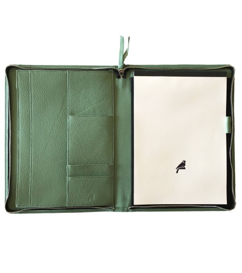 Porte-bloc PA Derby format A4 cuir sauge avec fermeture éclair