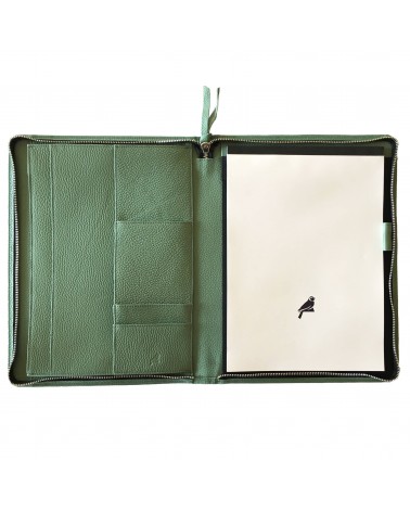 Porte-bloc PA Derby format A4 cuir sauge avec fermeture éclair