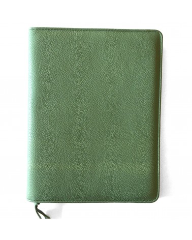 Porte-bloc PA Derby format A4 cuir sauge avec fermeture éclair